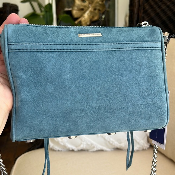 New REBECCA MINKOFF Mini Mac suede crossbody bag cloud blue - Picture 6 of 17